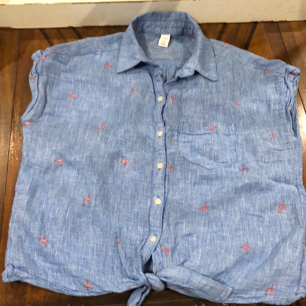 Old navy flamingo crop tie waist button up shirt